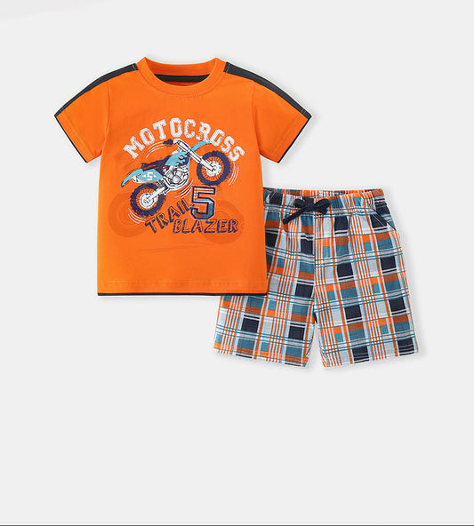 Stylish Summer Cotton Short Sleeve T-Shirt & Shorts Set for Boys