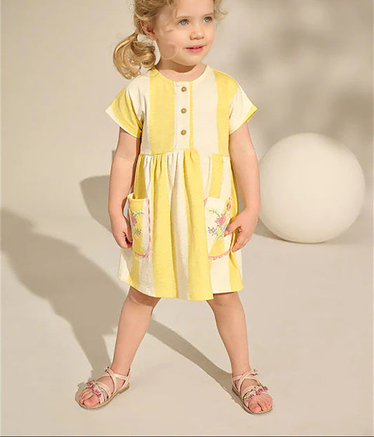 Girls' Princess Dress Cute Cartoon Cotton Short Sleeve Dress
