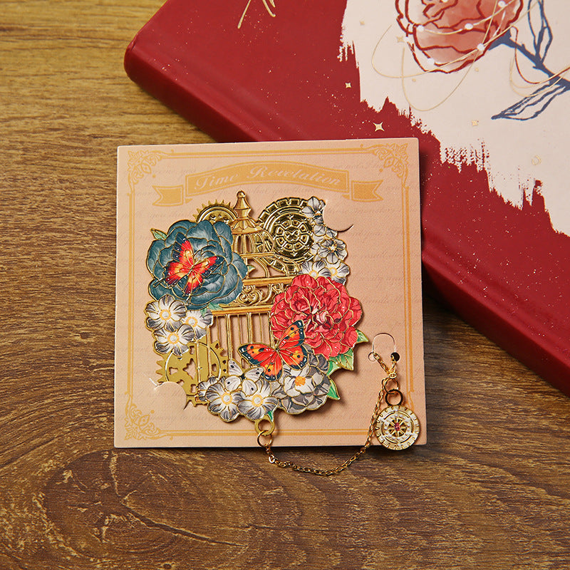 Metal Filigree Clock Bookmark With Tassel Gift
