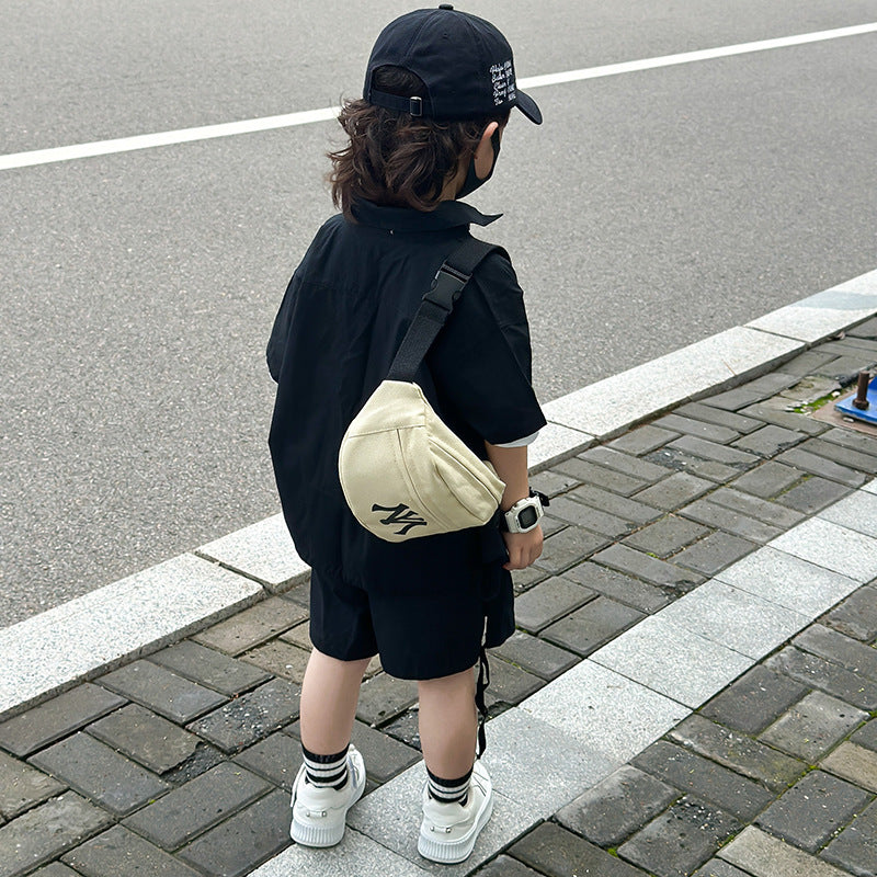 Trendy Canvas Crossbody Bag for Kids with Letter Design