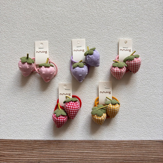 Kawaii Strawberry Hair Ties for Kids - Cute Plaid Design