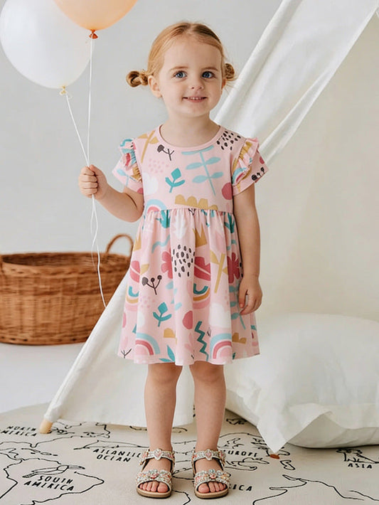 Cute Princess Dress for Girls with Cartoon Print