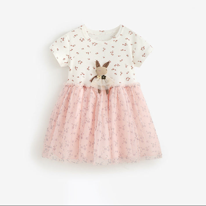 Girls' Cute Cartoon Princess Dress Cotton Short Sleeve