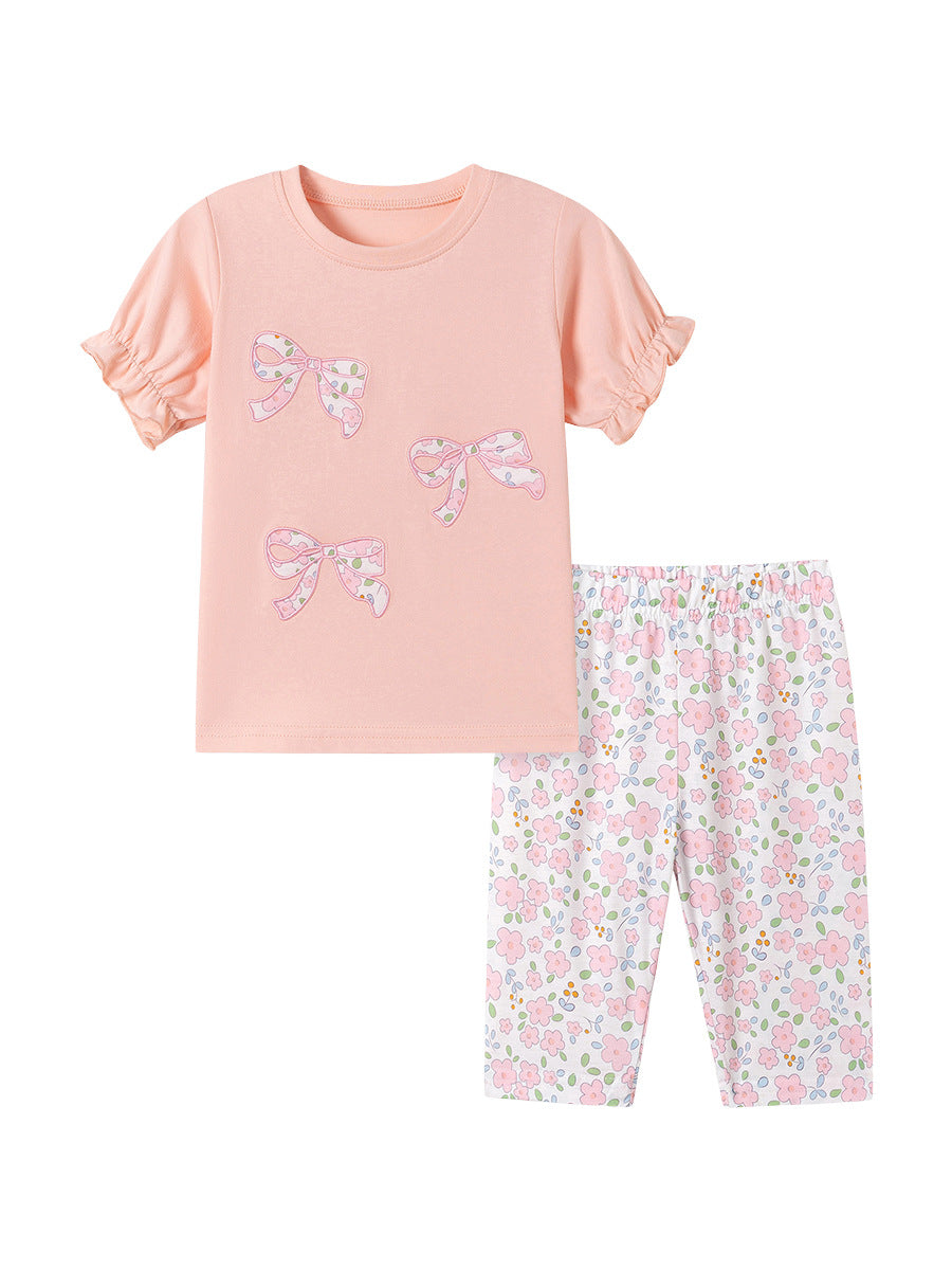 Cute Bow Summer Outfit for Baby Girls Cotton Two-Piece Set