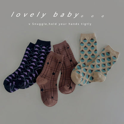 Kids Mid Calf Colorblock Geometric Socks Breathable
