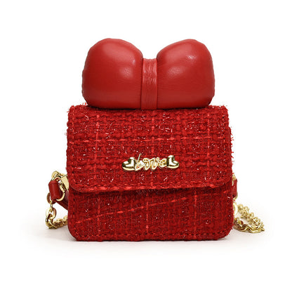 Sweet Bow Children's Shoulder Bag Plaid Fashion Style
