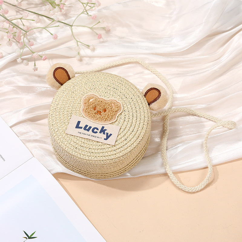 Cute Woven Straw Bag for Girls - Cartoon Design - Breathable Material - Casual Use