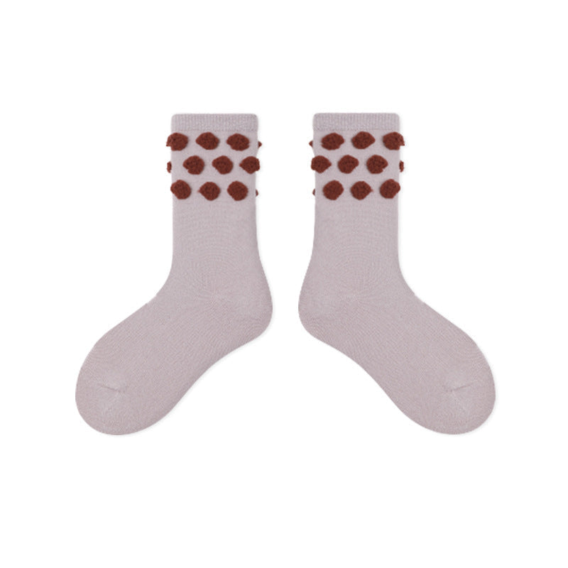 Kids Plush Polka Dot Mid Calf Socks Breathable