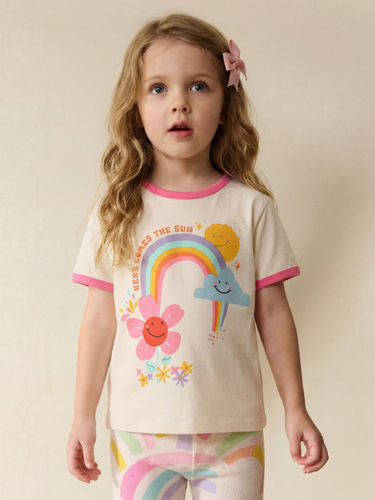 New Girls' Floral Print Short Sleeve T-Shirt