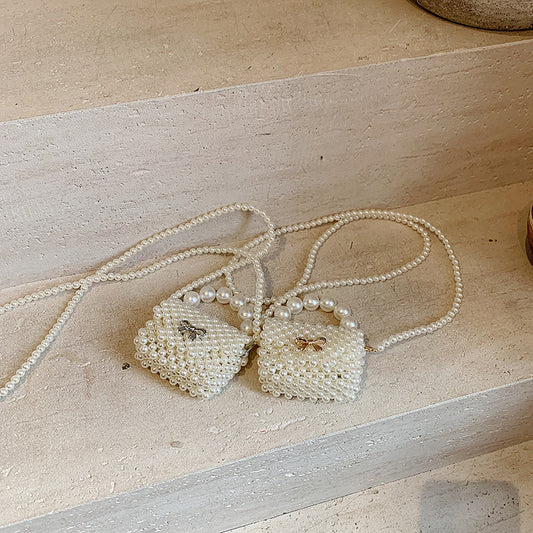Mini Princess Handbag With Pearls And Ribbon - Sweet Casual Style