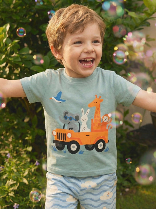 Summer Boy's Short Sleeve T-Shirt Animal Print Crew Neck