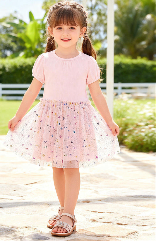 Summer Short Sleeve Girls Tulle Dress Cute Baby Dress