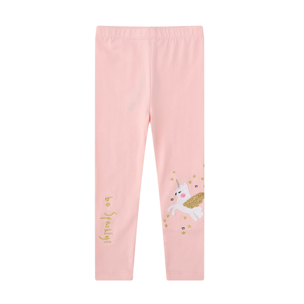 Embroidered Cotton Leggings for Girls Casual Stretch Fit