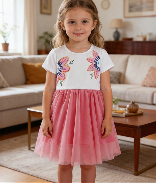 Floral Sequin Mesh Dress for Girls