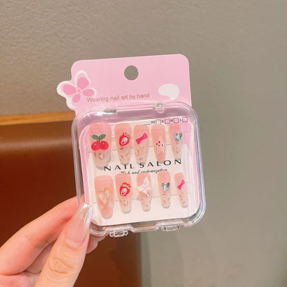Cute Cartoon Long Nail Stickers with Heart Bow for Kids