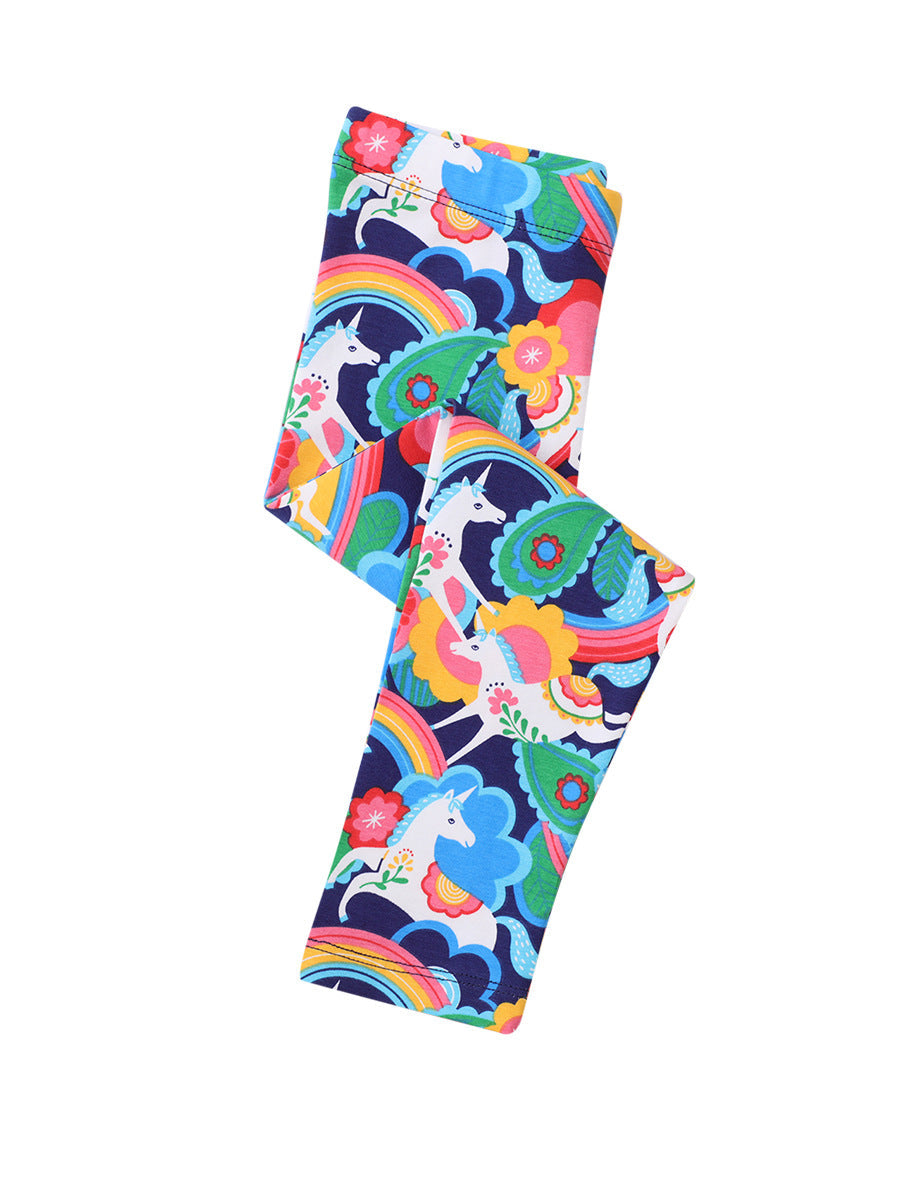Cartoon Unicorn Print Girls Leggings Cotton Spring/Fall