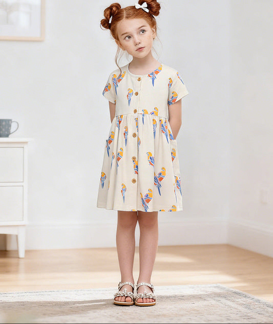 Cute Girls' Short Sleeve Cotton Princess Dress