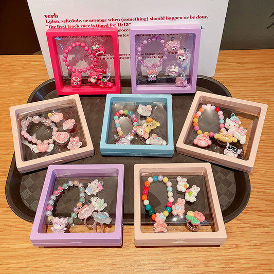 Cute Cartoon Jewelry Set for Girls - Bracelets, Rings, and Ear Clips