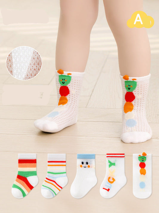 Rainbow Cartoon Cotton Baby Socks Lightweight Breathable Unisex Mid-Calf Socks