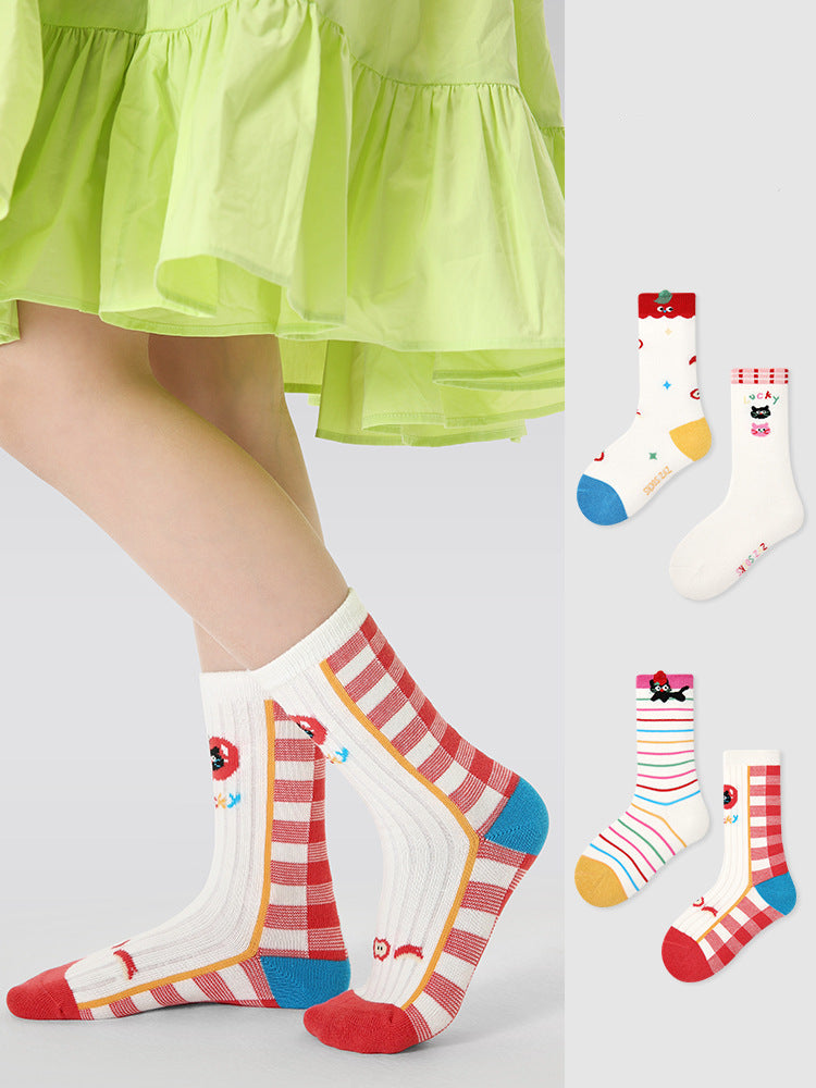 Kids Cotton Animal Stripe Mid Calf Socks Breathable