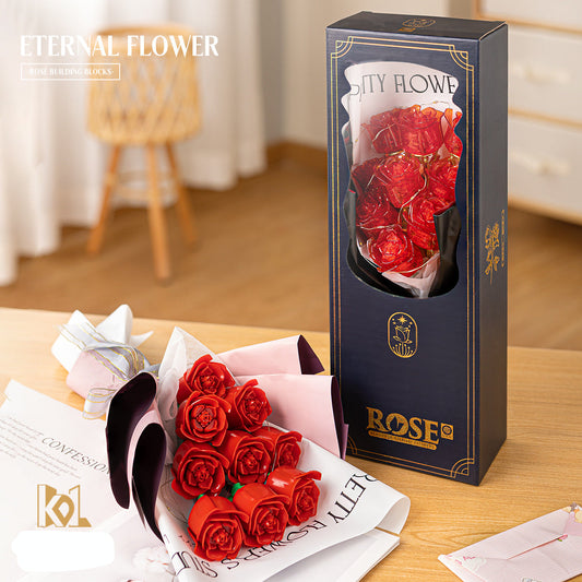 DIY Rose Flower Bouquet Building Blocks Educational Toy Gift
