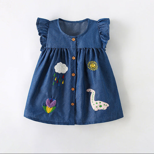Casual Princess Dress for Girls with Cartoon Print