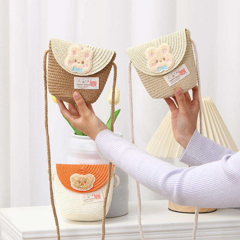 Cute Summer Children's Crossbody Woven Bag with Animal Patterns