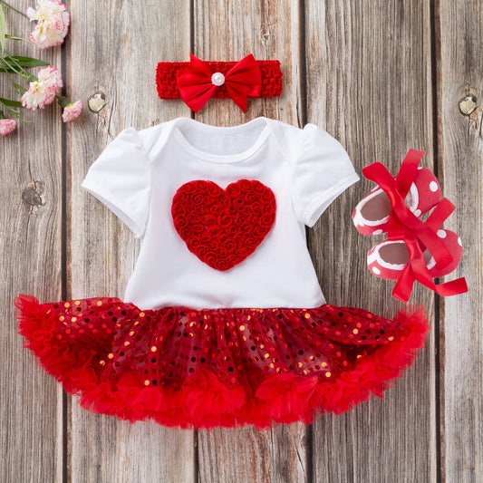 Summer Newborn Heart Print Dress Set with Cotton Footwear