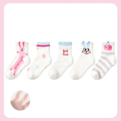 Kids Cotton Mesh Stripe Cartoon Breathable Socks