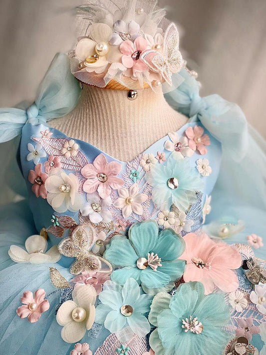 Girls' Blue Floral Princess Dress