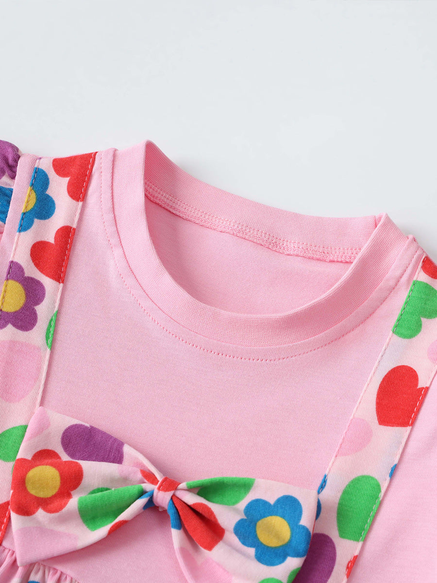 Floral Print Long Sleeve Dress with Bow for Girls