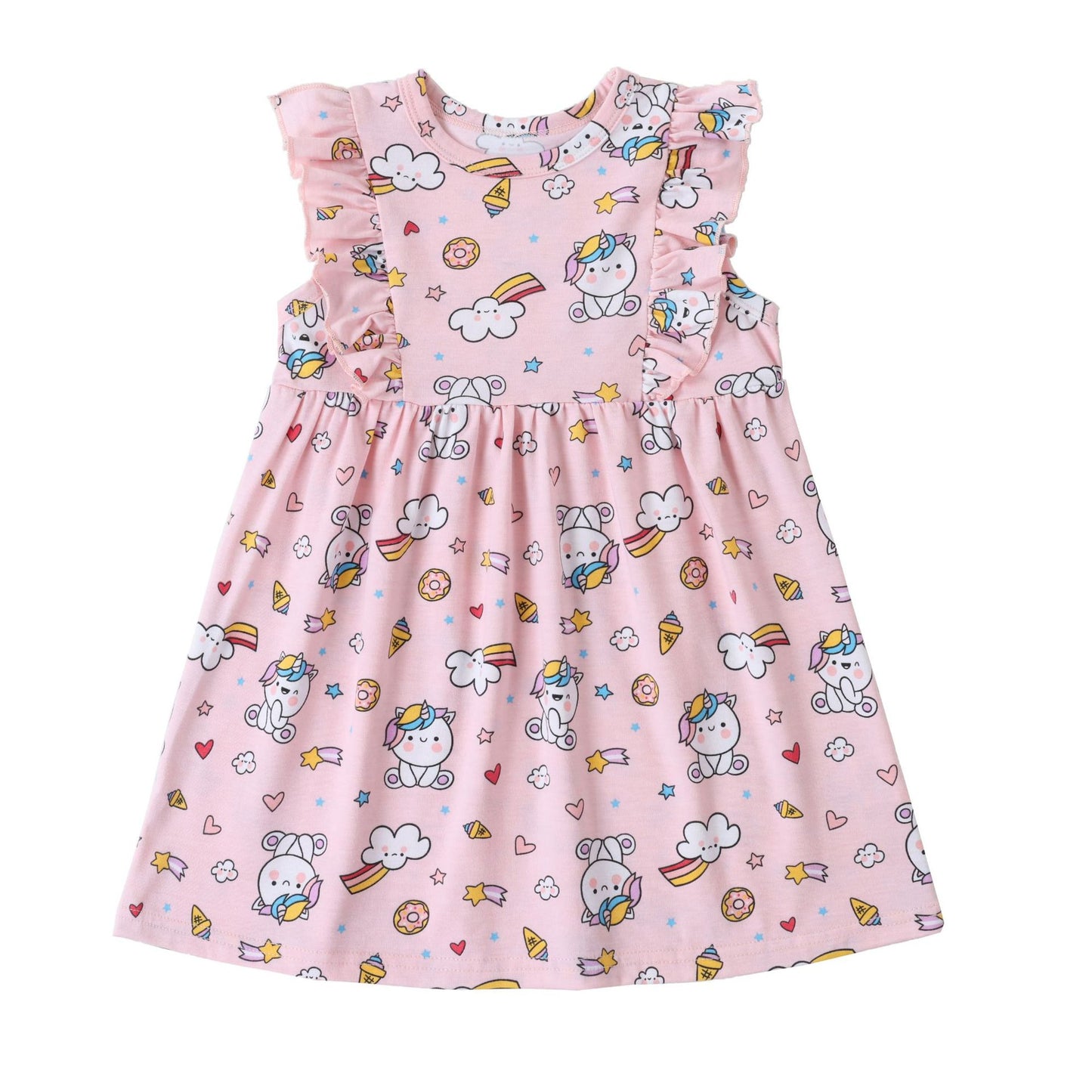 Cartoon Floral A-Line Dress Soft Cotton Girls' Dress