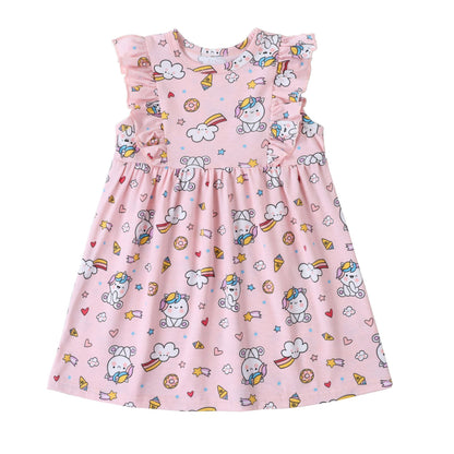Cartoon Floral A-Line Dress Soft Cotton Girls' Dress