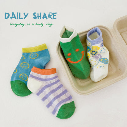 Kids Socks Smiley Face Cotton Breathable Everyday Wear