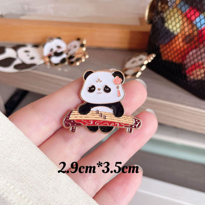 Panda Instrument Brooch Cute Retro Metal Badge for Bags