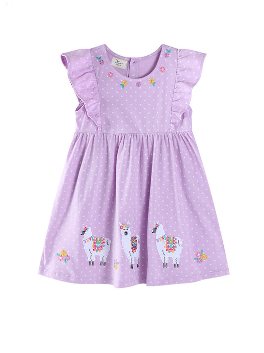 Embroidered Princess Dress for Girls Cotton Short Sleeve Cute Cartoon Design