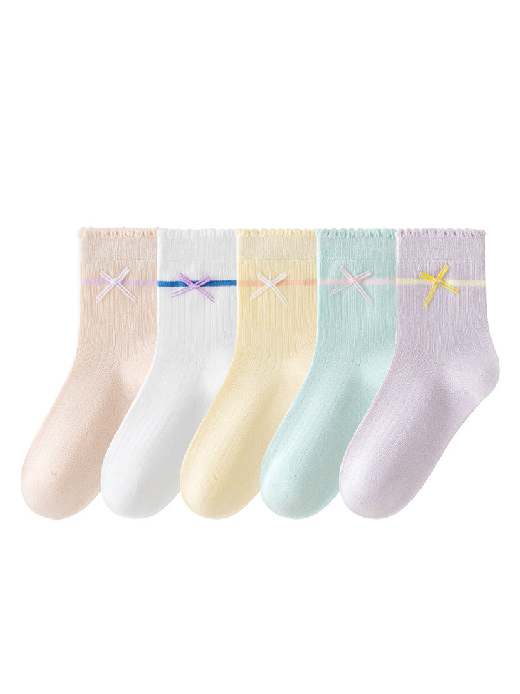 Sweet Bow Cotton Mid-Calf Socks for Girls