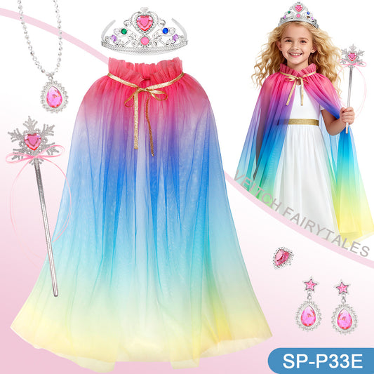 Elsa Princess Crown Necklace and Cape Set for Girls