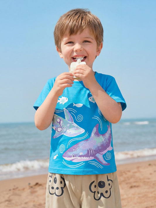Whale Print Short Sleeve T-Shirt for Boys
