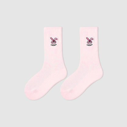 Kids Mid Calf Animal Embroidered Cotton Socks