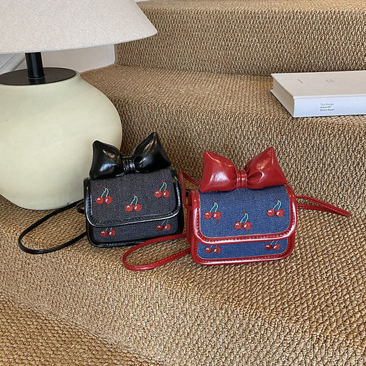 Cute Mini Cherry Crossbody Bag With Bow Design