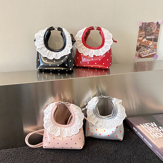 Sweet Lace Trim Mini Handbag Cute Polka Dot Children’s Purse