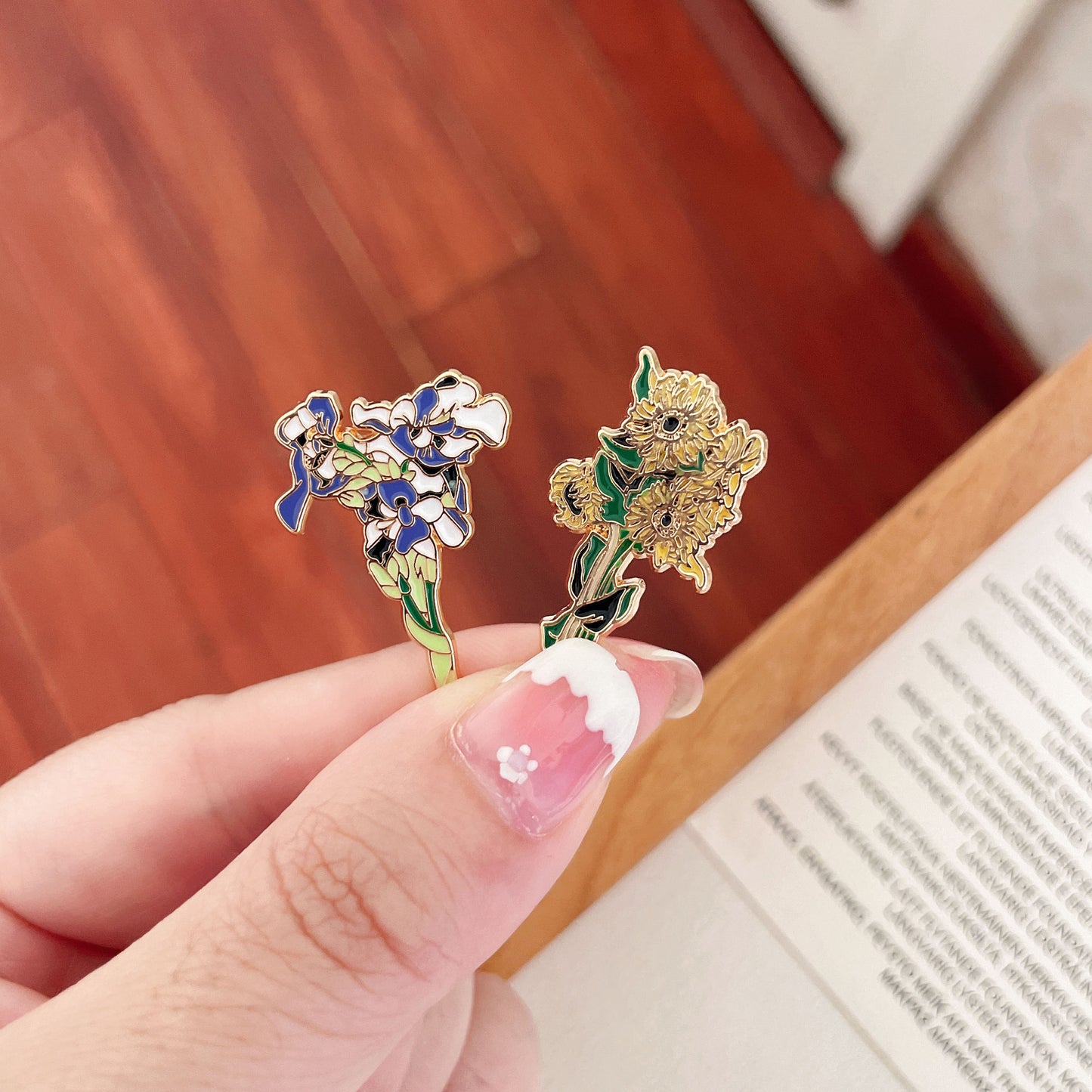 Sunflower & Iris Floral Brooch Artistic Lapel Pin for Bags