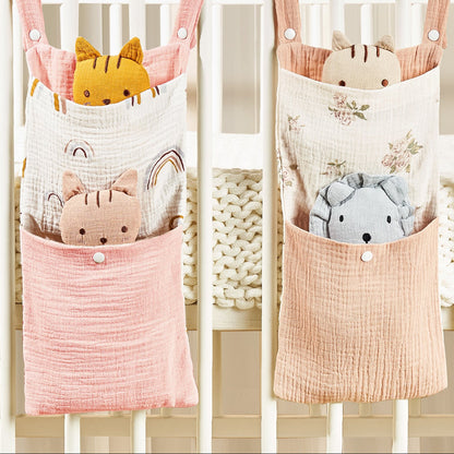 Cotton Baby Crib Storage Hanging Bag Multi-Functional Diaper Toy Organizer