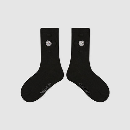 Kids Mid Calf Animal Embroidered Cotton Socks