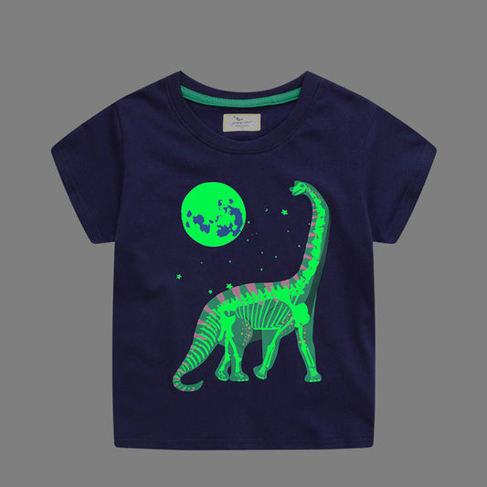 Kids Short Sleeve T-Shirt with Glow in the Dark Dinosaur Print