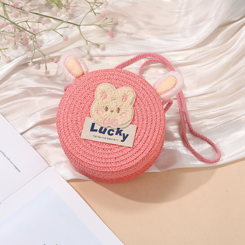 Cute Woven Straw Bag for Girls - Cartoon Design - Breathable Material - Casual Use