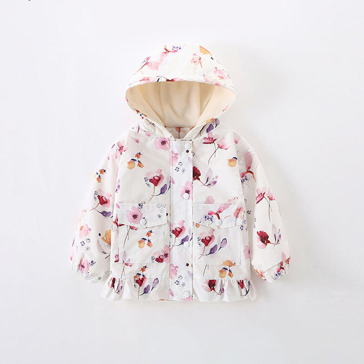 Zip-Up Hooded Cotton Jacket for Girls