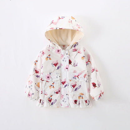 Zip-Up Hooded Cotton Jacket for Girls
