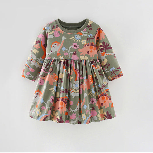 Cute Cartoon Long Sleeve Princess Dress for Girls